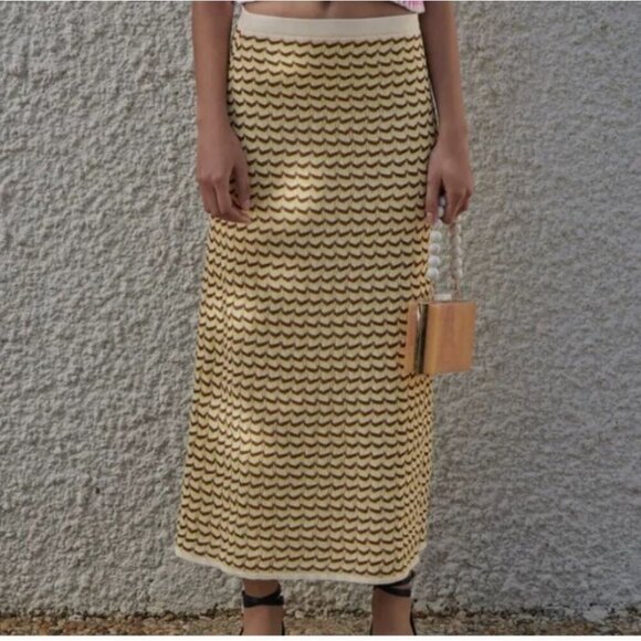 ZARA | Pointelle Knit Skirt Stripes Metallic Yellow Size M - Picture 4 of 6